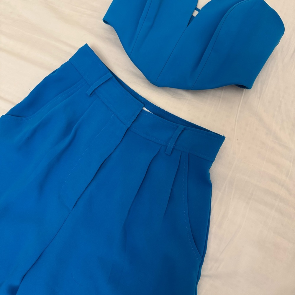Revolve Amanda Uprichard Sky Blue Set Jane Flare Pants Cherri Crop Top - Picture 12 of 15